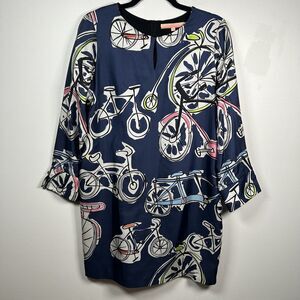 VILAGALLO Multicolor Silk Shift Knee Length Bicycle Dress Size 42 US Large
